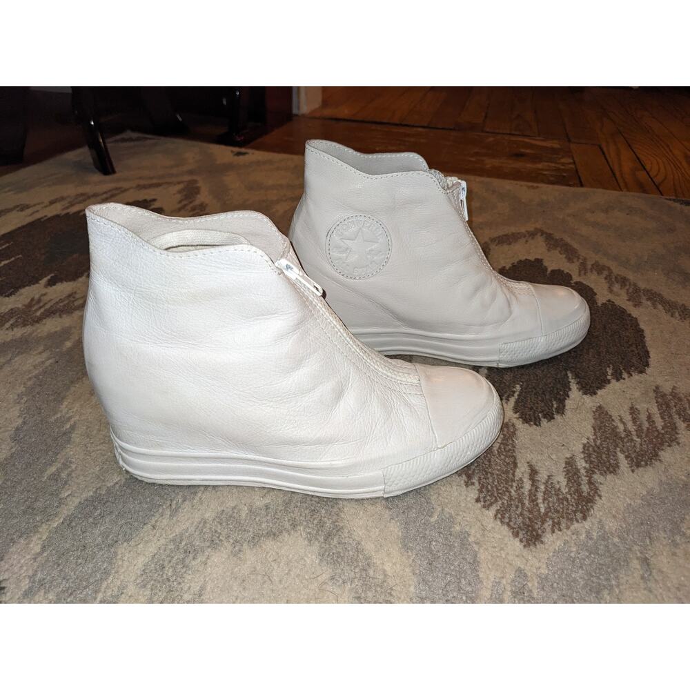 Converse 'Lux shroud'- white leather, hidden wedge zip and lace up sneakers